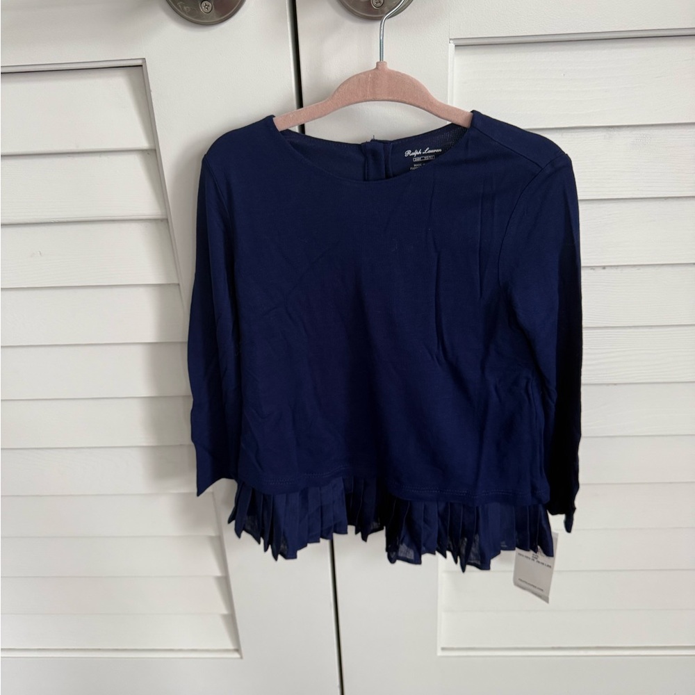Ralph Lauren Navy Blouse with Ruffle Detail